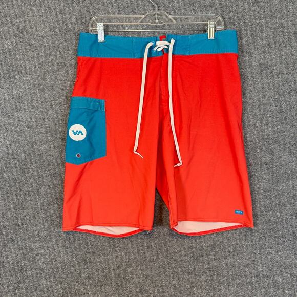 RVCA Swim Trunks Mens 31 Orange Blue Performance Stretch Casual Unlined - Picture 2 of 6